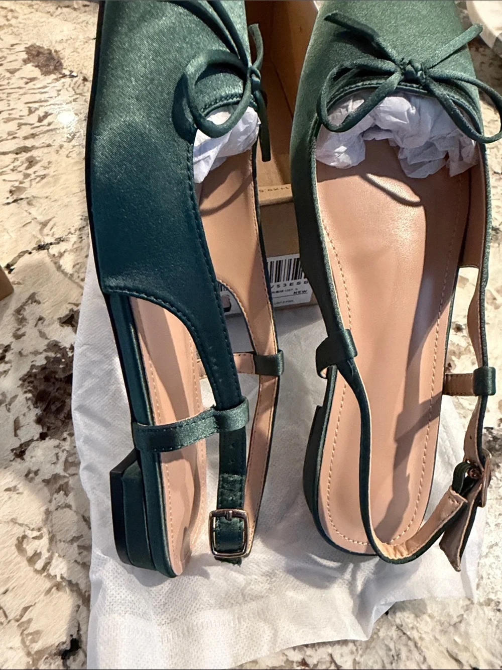 Green Satin Slingback Ballet Flats